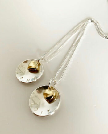 Coin name necklace with heart