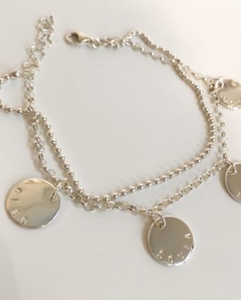 Coin name bracelet with double chain