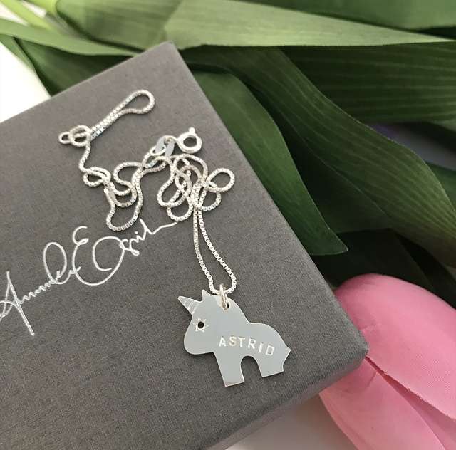Unicorn Silver necklace with Name