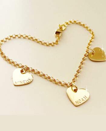 name bracelet with gold heart